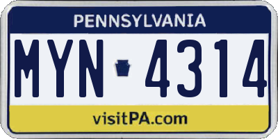 PA license plate MYN4314