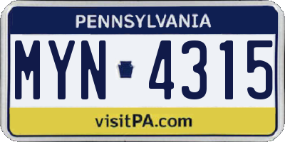 PA license plate MYN4315