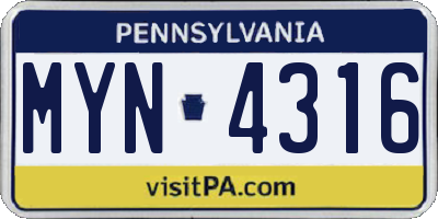 PA license plate MYN4316
