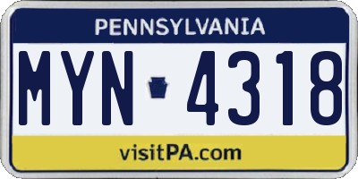 PA license plate MYN4318