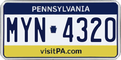 PA license plate MYN4320