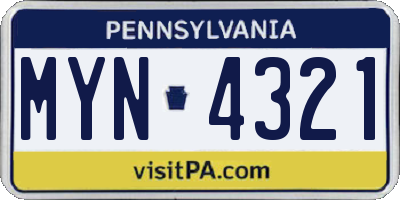 PA license plate MYN4321