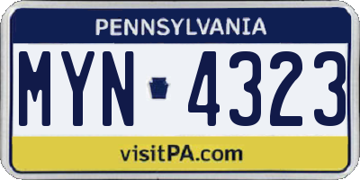 PA license plate MYN4323
