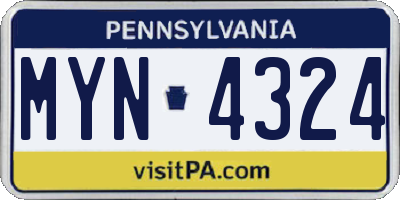 PA license plate MYN4324