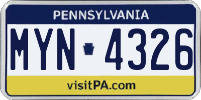 PA license plate MYN4326