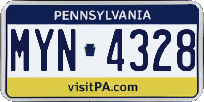 PA license plate MYN4328