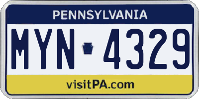 PA license plate MYN4329