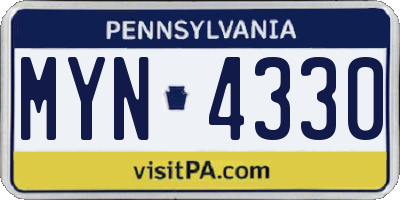 PA license plate MYN4330
