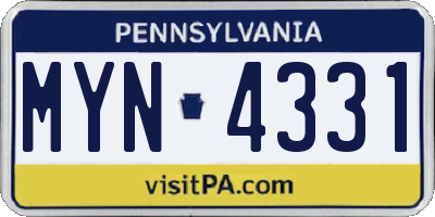 PA license plate MYN4331