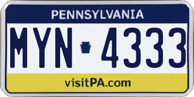 PA license plate MYN4333