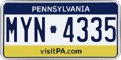 PA license plate MYN4335