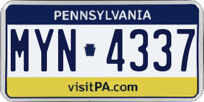 PA license plate MYN4337