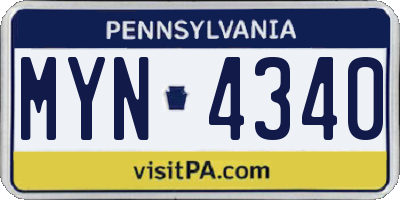 PA license plate MYN4340