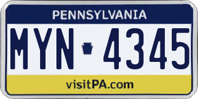 PA license plate MYN4345