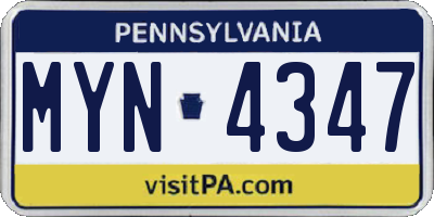 PA license plate MYN4347