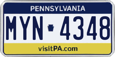 PA license plate MYN4348