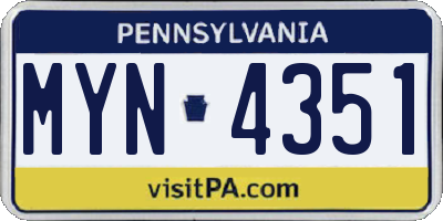 PA license plate MYN4351