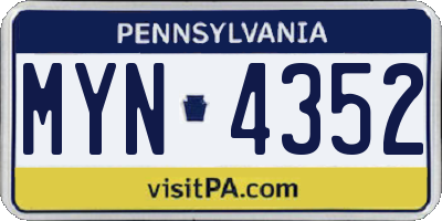 PA license plate MYN4352
