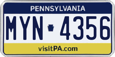 PA license plate MYN4356