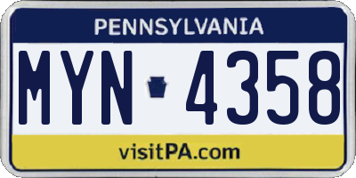 PA license plate MYN4358