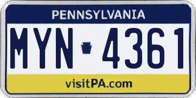 PA license plate MYN4361