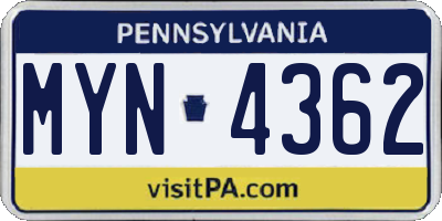 PA license plate MYN4362