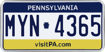 PA license plate MYN4365