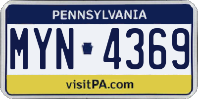 PA license plate MYN4369