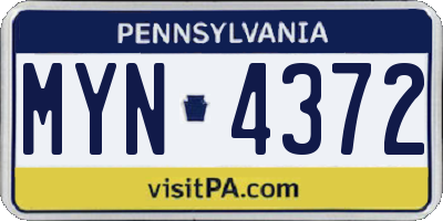 PA license plate MYN4372