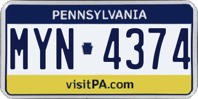 PA license plate MYN4374