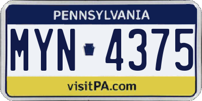PA license plate MYN4375
