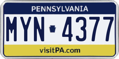 PA license plate MYN4377