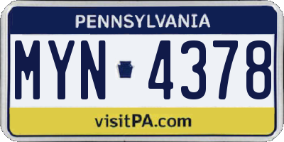 PA license plate MYN4378