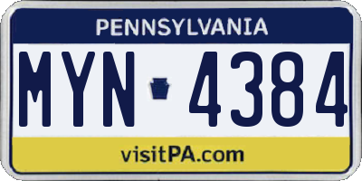 PA license plate MYN4384