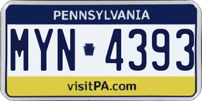 PA license plate MYN4393