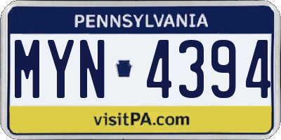 PA license plate MYN4394