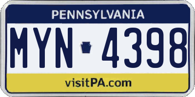 PA license plate MYN4398