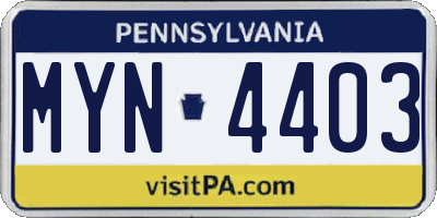 PA license plate MYN4403