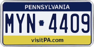PA license plate MYN4409