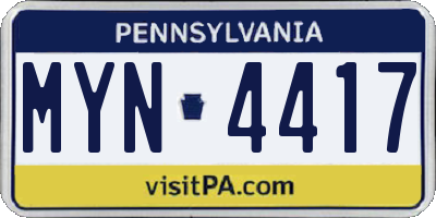 PA license plate MYN4417