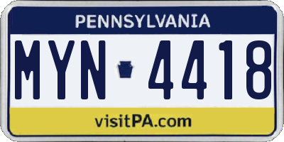 PA license plate MYN4418