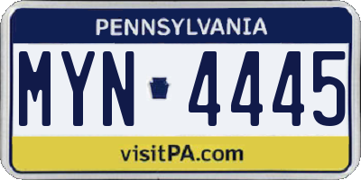 PA license plate MYN4445