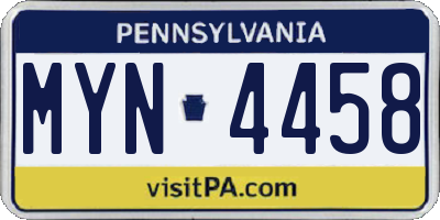 PA license plate MYN4458