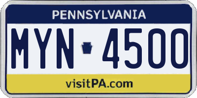 PA license plate MYN4500