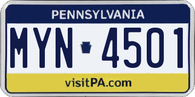 PA license plate MYN4501