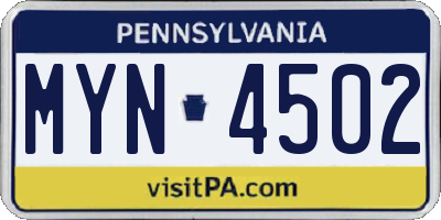 PA license plate MYN4502
