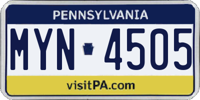 PA license plate MYN4505