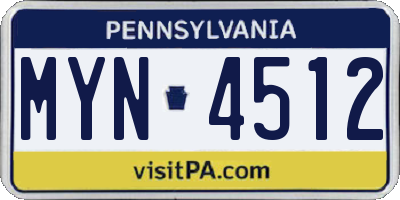 PA license plate MYN4512