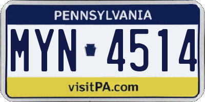 PA license plate MYN4514