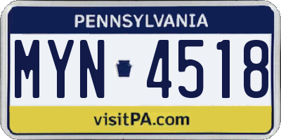 PA license plate MYN4518